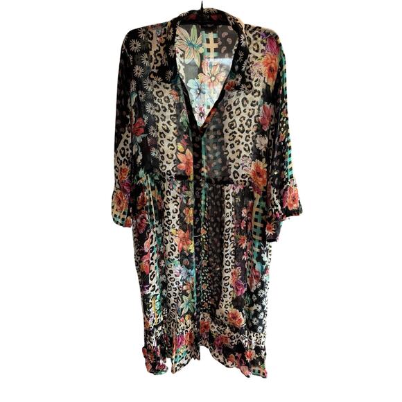 Shani Darden Dresses & Skirts - Shana Size Medium Applique Art To Wear Bohemian Button Down Long Sleeve Dress